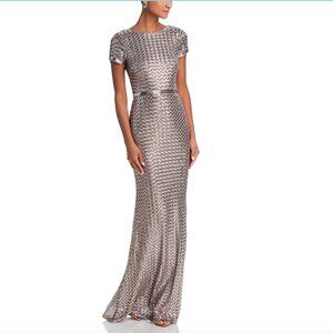 AQUA Belted Sequin Gown